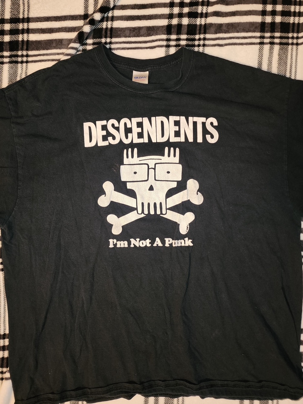 Gildan Black Tee with White Descendents Skull Graphic